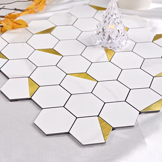 Azulejo hexagonal de mármore de metal natural, cozinha, chuveiro, piso de pedra, azulejo de mosaico hexagonal